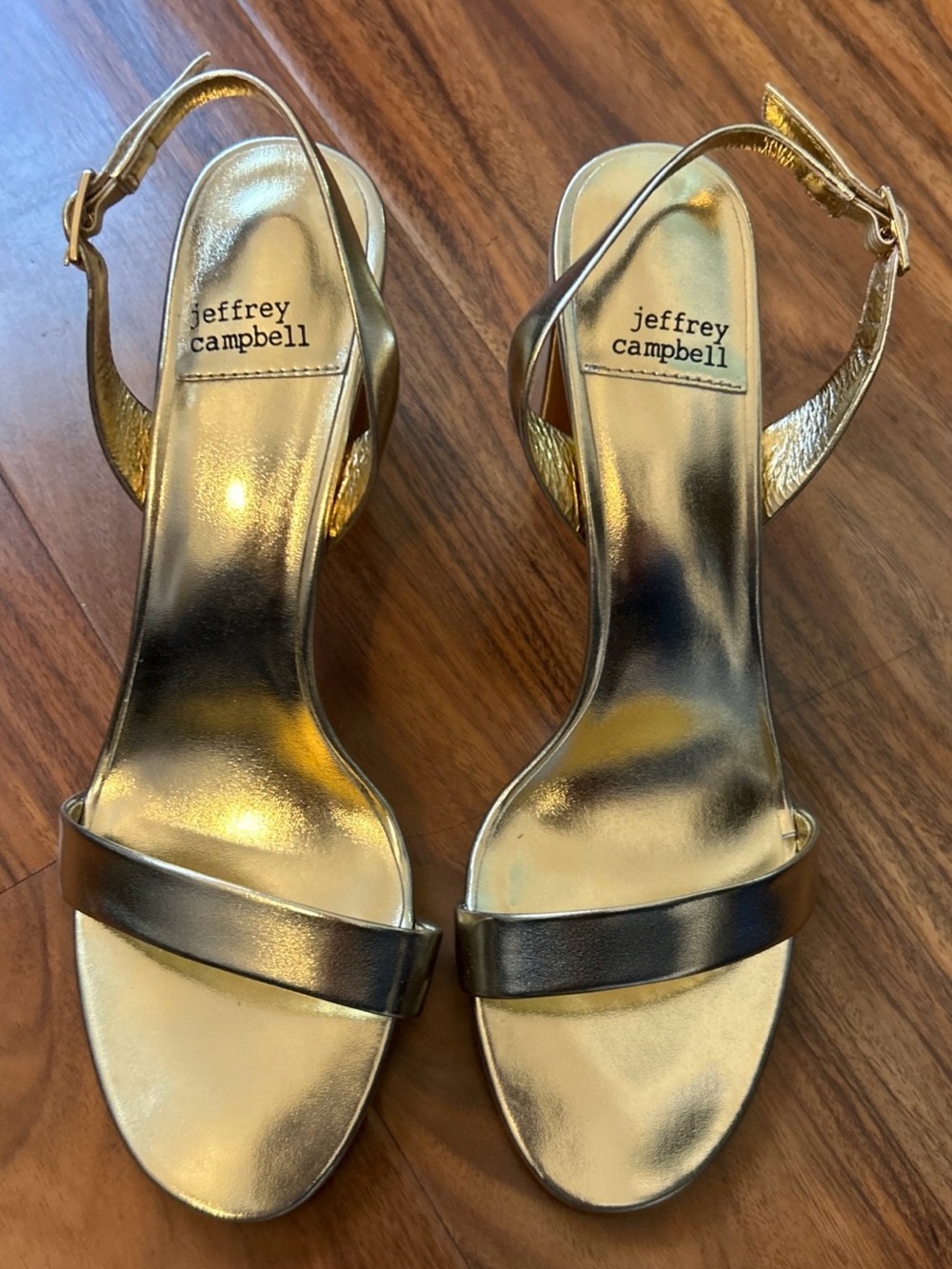 Jeffrey Campbell Metallic Gold Open-Toe Slingbacks